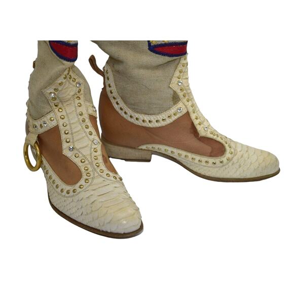 C0 EL VAQUERO Python & Canvas Gold Multi Embroidery Crystals & Studs Boots Sz 36 - Picture 2 of 11